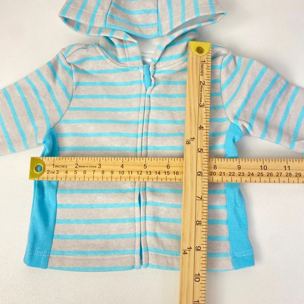 Hanes Hoodie and Pants 2pc‎ Set Baby 0-6M Blue Grey Striped  Fleece Zip Up
